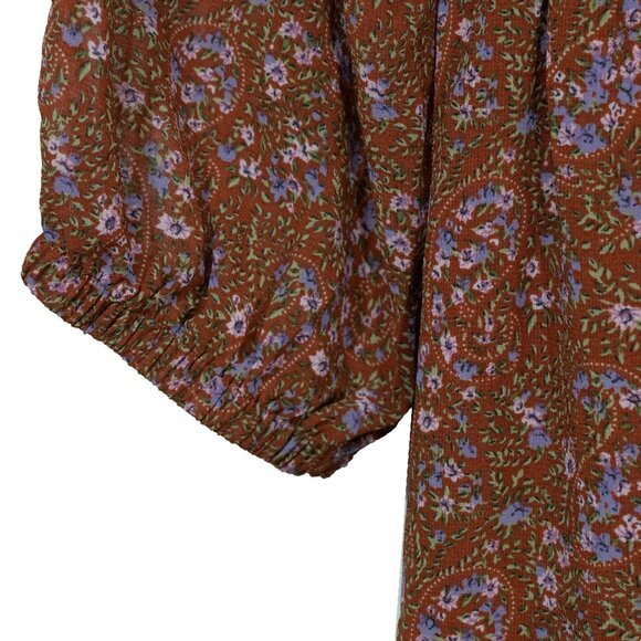 Code x Mode Peasant Dress Milk Maid Liberty Floral Hippie 70s Brown Autumn Maxi - Picture 12 of 15